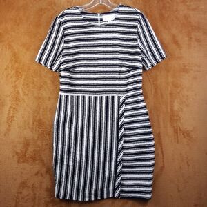 HUGO BOSS Womens Dress Size 10 Black Stripe Sheath Stretch Knit Knee Length
